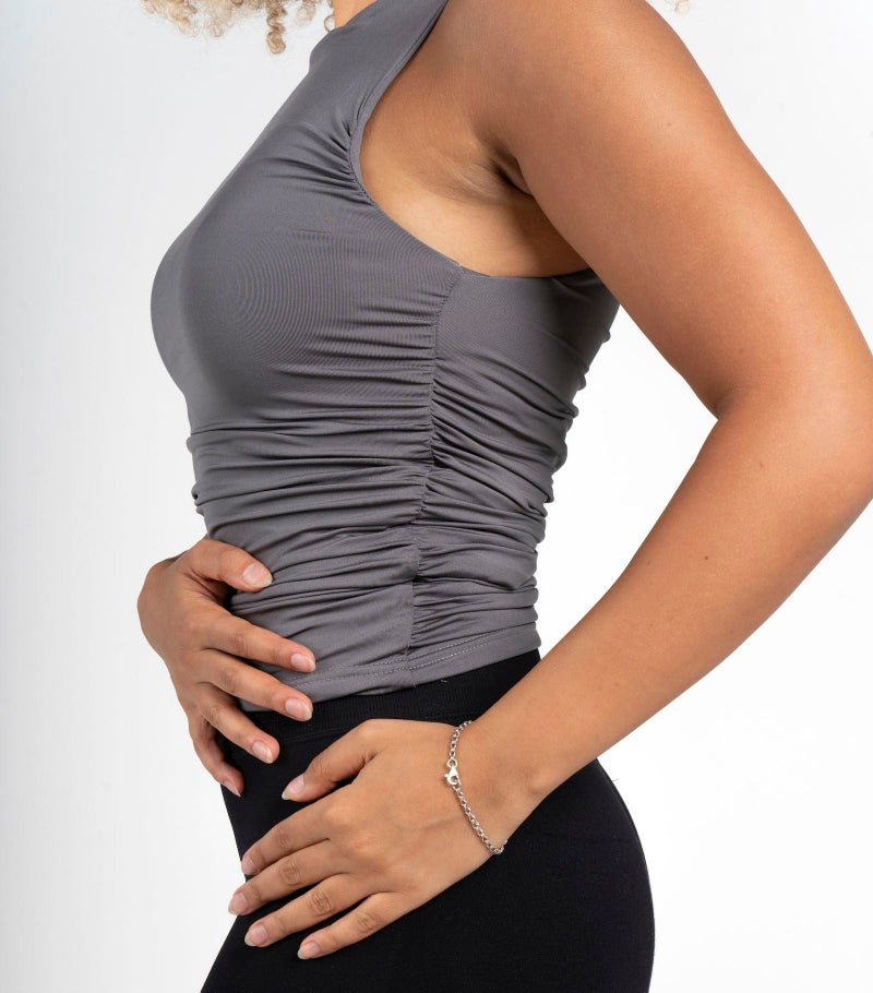 Beyond Women's  Charcoal grey Cinched sleeveless Top - Image 3